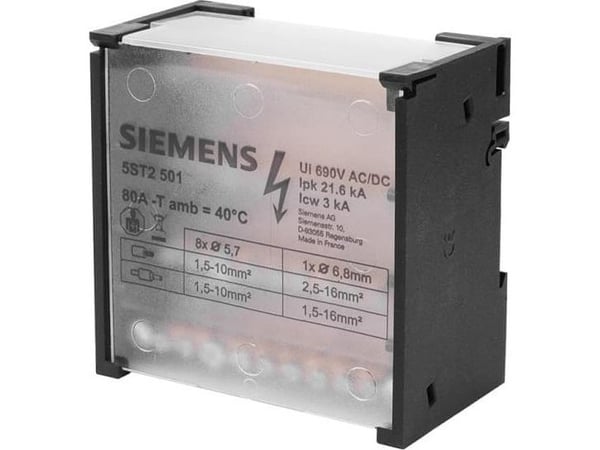 Siemens kopplings-/fördelningsblock 80A 4P 500V 1x6-16mm2 + 8x4-10mm2 DIN 5ST2501
