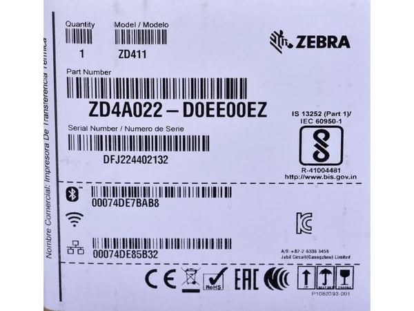 Zebra ZD411 - Etikettskriver - direktetermisk - Rull (5,7 cm) - 203 dpi - inntil 152 mm/sek - USB 2.0, USB-vert, LAN, Bluetooth 4.1