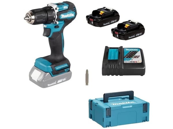 Makita DDF487 - Porakone/porakone - akkuporakone - 2-nopeuksinen - porakone, jossa avain 13 mm - 40 N-m - 2 akkua - 18 V