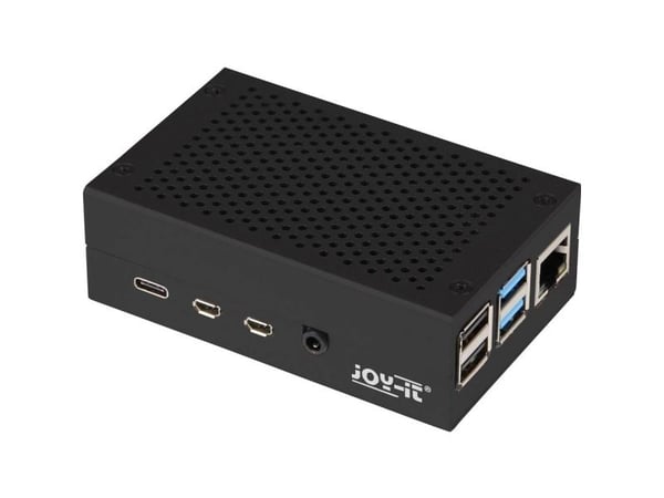 Joy-iT RB-ALUCASEP5-01B, Kotelo, Raspberry Pi 5, Raspberry Pi, musta, Alumiini, SD