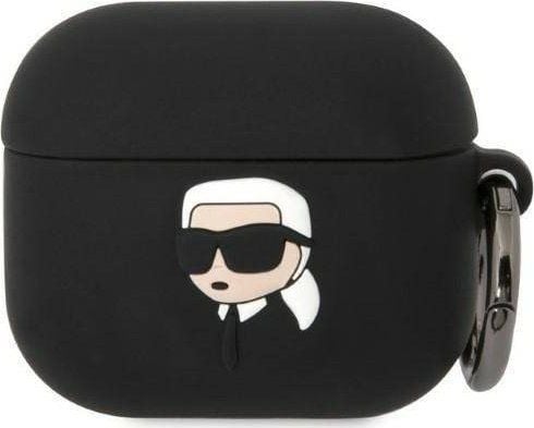 Karl Lagerfeld etui KLA3RUNIKK til Apple AirPods 3 cover svart silikon Karl Head 3D