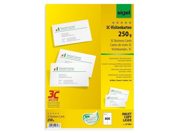 Sigel LP802, Laser/Blekkskriver, Hvit, Satin, 250 g/m², 85 mm, 55 mm