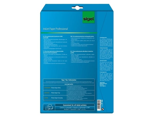 Sigel IP186, Inkjet-utskrift, A4 (210x297 mm), Matte, 25 ark, 160 g/m², Hvit