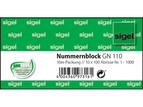 Sigel - Regneblokker - 100 ark - 105 x 50 mm - nummerert (en pakke 10)