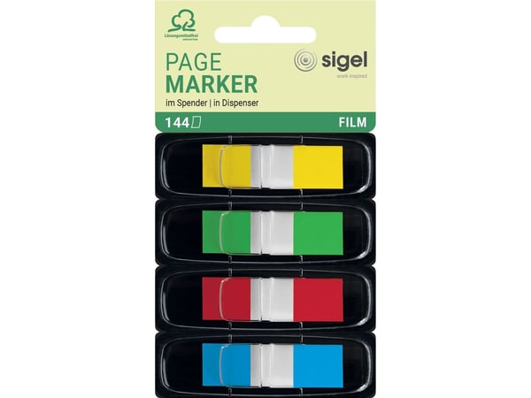 Sigel HN495, Fleksibelt bokmerke, Blå, Grønn, Rød, Gult, 70 mm, 77 mm, 144 stykker, Løsemiddel