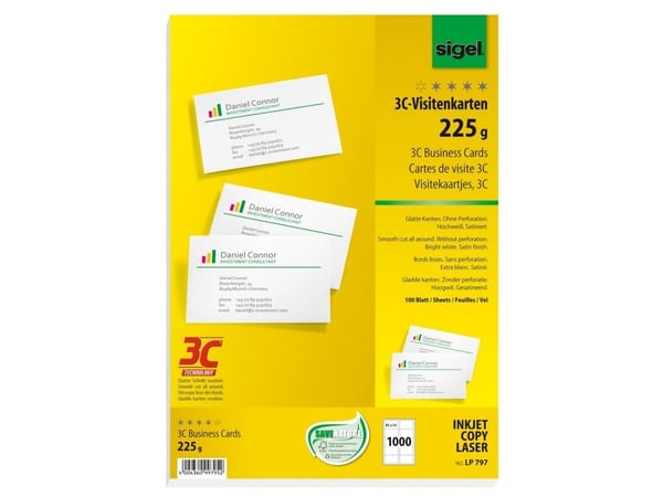 Sigel LP797, Laser/Blekkskriver, Hvit, Satin, 225 g/m², 85 mm, 55 mm