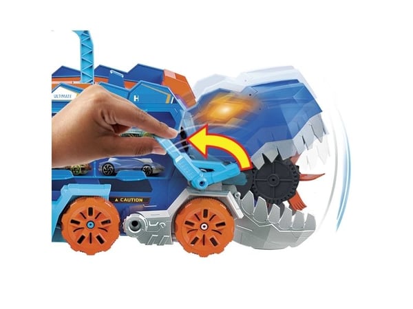 Hot Wheels City Ultimate Hauler, forvandles til T-Rex med racerbane, har plass til 20+ biler, Kjøretøy og banesett, 4 år, AAA, Plast, Flerfarget