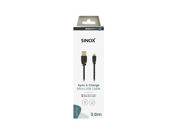 Sinox SOI04903, 3 m, Micro-USB B, USB A, USB 2.0, 0,48 Gbit/sek., Lajittelu