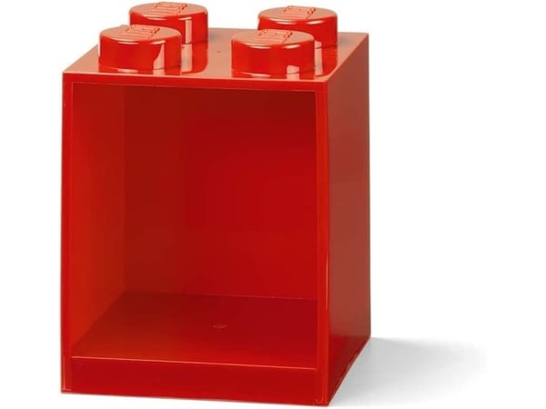 LEGO oppbevaringshylle BRICK SHELF 4, bredde 159 mm, rød bokhylle med 4 knapper, ABS-plast, kan festes på veggen — 1 stk (41141730)