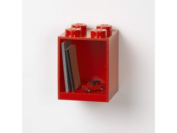 LEGO oppbevaringshylle BRICK SHELF 4, bredde 159 mm, rød bokhylle med 4 knapper, ABS-plast, kan festes på veggen — 1 stk (41141730)