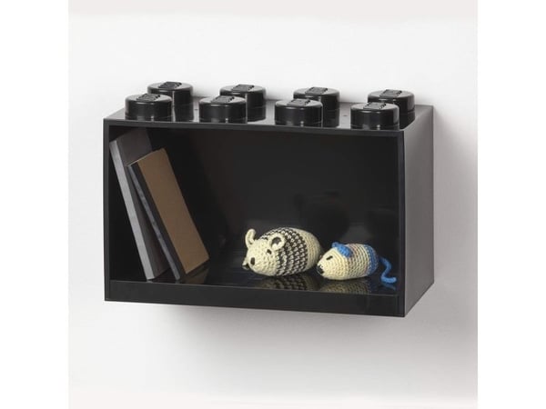 LEGO byggeklosshylle BRICK SHELF 8, bredde: 318 mm, svart Bokhylle med 8 knotter, laget av ABS-plast, kan festes til - 1 stk (41151733)