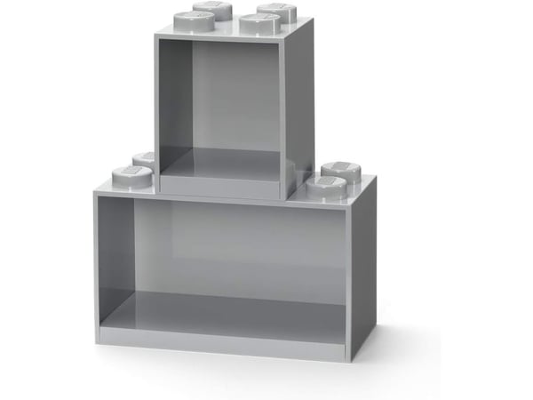 LEGO byggeklossesett BRICK SHELF, 2-delt, grå Bokhylle med knotter, laget av ABS-plast, kan festes til - 1 del (41171740)
