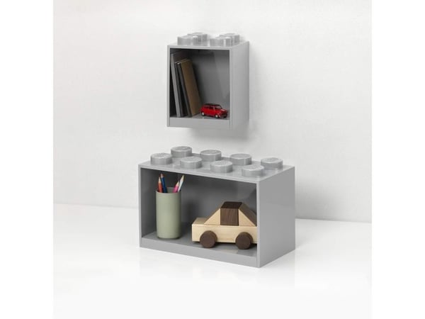 LEGO byggeklossesett BRICK SHELF, 2-delt, grå Bokhylle med knotter, laget av ABS-plast, kan festes til - 1 del (41171740)