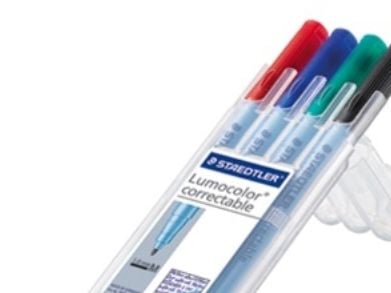 Staedtler Lumocolor correctable M, 4 stykker, Sort, Blå, Grønn, Rød, Multi, Polypropylen (PP), Ultrafin, 1 mm