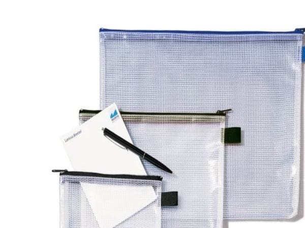 REXEL Glidelåspose Mesh-vesker, DIN A5, PVC, svart med forsterkede gjenger, gjennomsiktig, flammehemmende (1300257)
