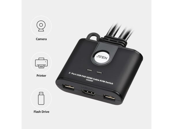 ATEN CS22HF - KVM / lyd / USB-svitsj - 2 x KVM / USB - 1 lokalbruker - stasjonær