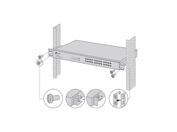 TP-Link Omada RackMount Kit-19, Montering Sett, Sort, Metall, DS-P7001-04(UN) DS-P7001-08(UN) DS-P7001-16(UN)DVT ER8411(UN) ER8411(UN)DVT T2700G-28...