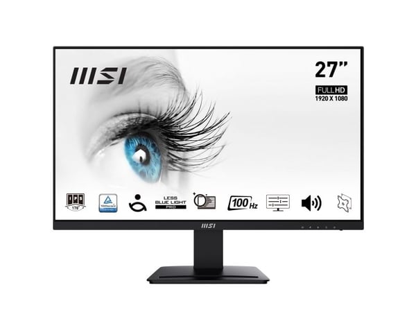 MSI PRO MP273A - LCD-skjerm - 27" - 1920 x 1080 Full HD (1080p) @ 100 Hz - IPS - 300 cd/m² - 1000:1 - 1 ms - HDMI, VGA, DisplayPort - høyttalere