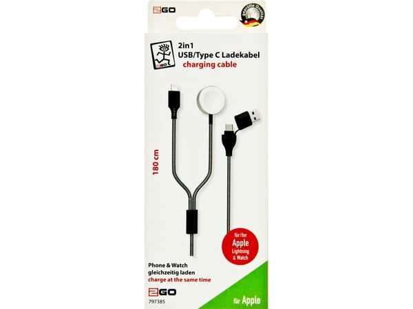 2GO 797385, 1,8 m, USB A/USB C, MagSafe 1, Grå
