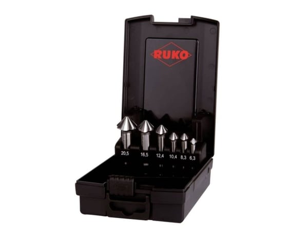 RUKO ULTIMATECUT 102890RO countersink-sett 6 deler 6,30 / 8,30 / 10,40 / 12,40 / 16,50 / 20,50 mm HSS sylinderskaft 1 sett