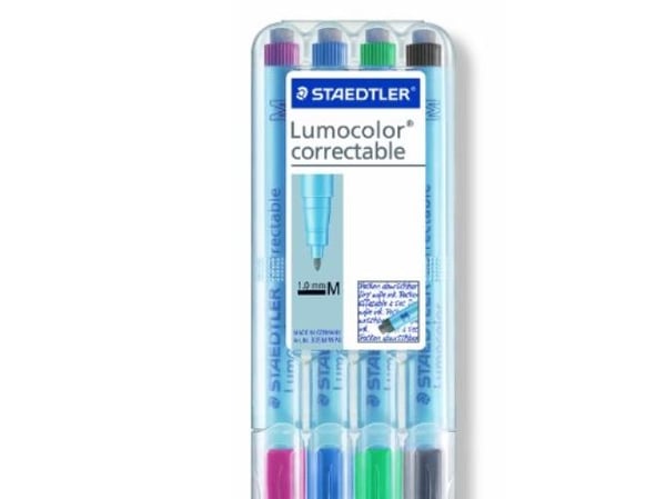 Staedtler Lumocolor correctable M, 4 kpl, Musta, Sininen, Vihreä, Punainen, Multi, Polypropeeni (PP), Erittäin hieno, 1 mm