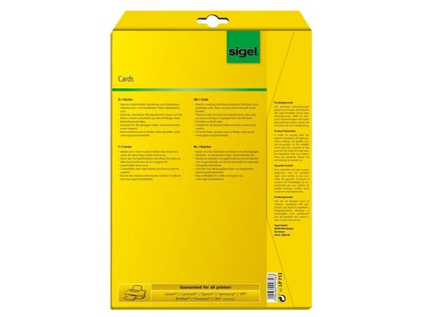 Sigel LP713, Laser/Blekkskriver, Hvit, 185 g/m², 99 mm, 210 mm, 60 ark