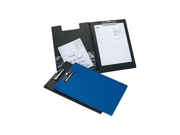 WEDO utklippstavle mappe standard, DIN A4, svart av plast, med metallklemme, transparente innlegg (57 501)
