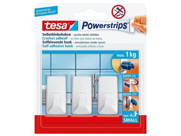 TESA 57072-00000, Innendørs, Håndklekrok, Hvit, Plast, Limstrimmel, 1 kg