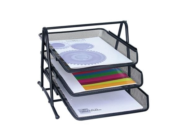 WEDO Briefablage Office, aus Drahtmetall, 3 Ablagen, schwarz Drathmetall pulverbeschichtet, passet til Format C4 (65 801)