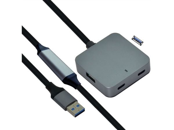 Value 12.99.1125, USB 3.2 Gen 1 (3.1 Gen 1) Type-A, USB 3.2 Gen 1 (3.1 Gen 1) Type-A, USB 3.2 Gen 1 (3.1 Gen 1) Type-C, Svart, Rund kabel, 10 m, 52 mm