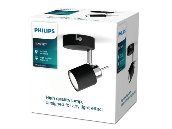 Philips Meranti-spotlys til tak/vegg, Overflateegnet, GU10, 1 ampuller, LED, 220-240 V, Svart