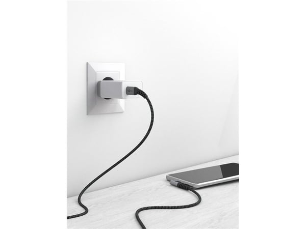 USB-C™ til USB-A tekstilabel med metalstik (space grå/sølv), 90°, m