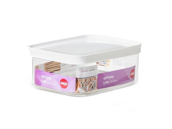 EMSA Optima, Säilö, Suorakulmainen, 2 L, Läpinäkyvä, Valkoinen, Styreeni-metyylimetakrylaatti (MS), Kestomuovinen elastomeeri, 55 °C