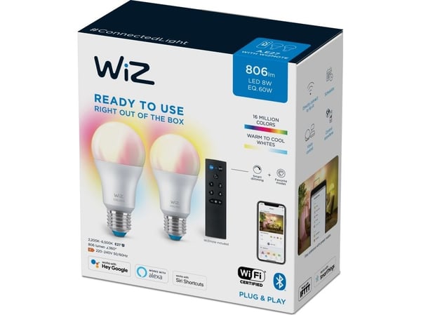 Wi-Fi BLE 60W A60 E27 RGB 2PK + Remote