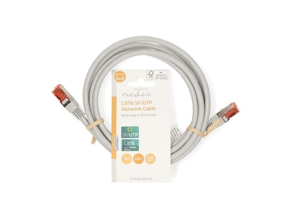 Nedis CCGL85220GY20, 2 m, Cat6, SF/UTP (S-FTP), RJ-45, RJ-45