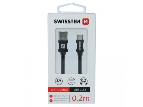 Swissten 71521101, 0,2 m, USB A, USB C, 480 Mbit/s, svart