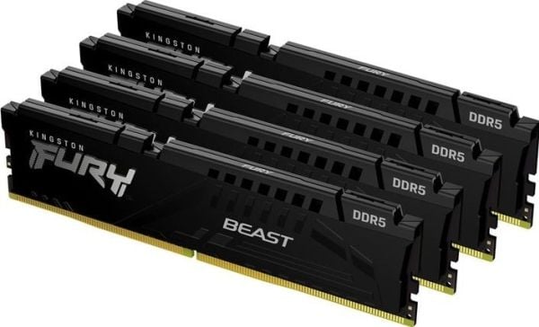 Kingston FURY Beast - DDR5 - sett - 64 GB: 4 x 16 GB - DIMM 288-pin - 5200 MT/s / PC5-41600 - CL40 - 1.25 V - ikke-bufret - on-die ECC - svart