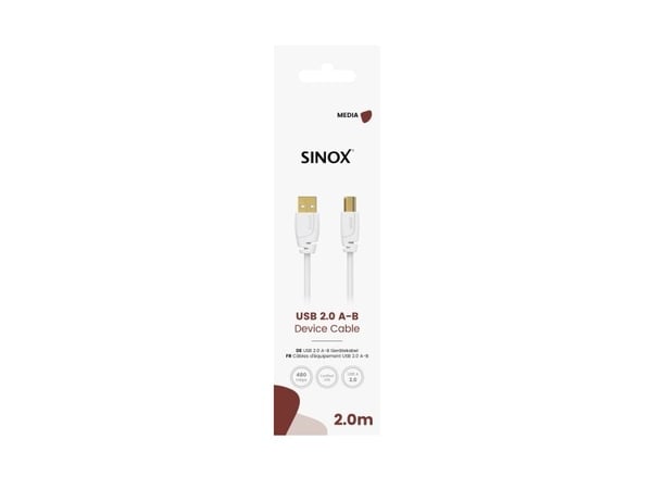 Sinox SOE04102, 1,8 m, USB A, USB B, USB 2.0, 0,48 Gbit/sek, hvit