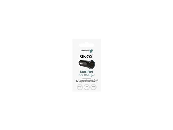 Sinox 12V dual USB A autolaturi. 2.4A. Musta