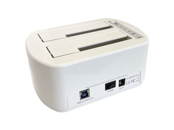 LC Power LC-DOCK-U3-VI - HDD / SSD-dokkestasjon - 2.5", 3.5" - 2 Kanal - SATA - USB 3.2 (Gen 2x1) - hvit, eggeskall