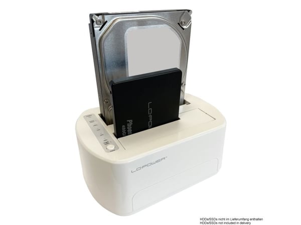 LC Power LC-DOCK-U3-VI - HDD / SSD-dokkestasjon - 2.5", 3.5" - 2 Kanal - SATA - USB 3.2 (Gen 2x1) - hvit, eggeskall