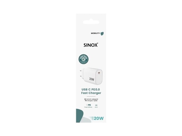 Sinox 230V USB-C PD-laturi 20W. Valkoinen