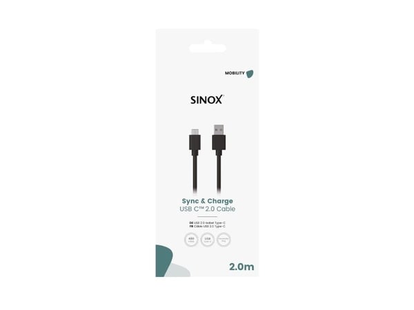 Sinox SOE05062, 2 m, USB C, USB A, USB 2.0, 0,48 Gbit/s, Svart