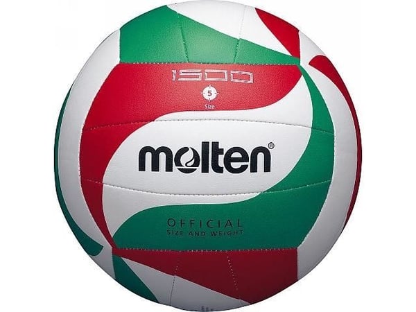 Molten V5M1500, Vit, Läder, Syntetisk, 18-panel ball, Inomhus & utomhus, Red, Green, Black, Mönstrad