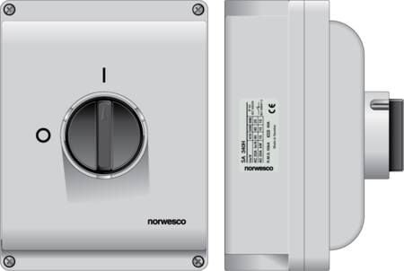 Säkerhetsbrytare 40A 3P+H+J grå med svart låsbart handtag 4xM32+2xM16 15kW IP65 - max. 2,5-16 mm²