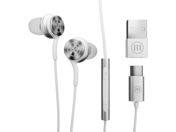 Maxell XC1 USB-C langalliset kuulokkeet USB-A-sovittimella valkoinen
