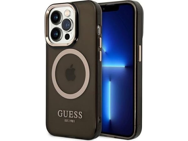 Guess GUHMP14LHTCMK iPhone 14 Pro 6,1" Svart/Svart Hårt Fodral Guld Kontur Transparent MagSafe Guess GUHMP14LHTCMK iPhone 14 Pro 6,1" Svart/Svart Hårt Fodral Guld Kontur Transparent MagSafe