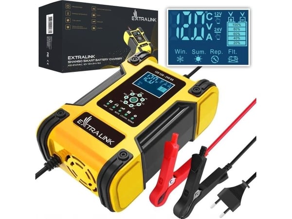 Extralink EX.30813, 12 / 24 V, Type C (Europlugg), 12 A, 100 - 250 V, 50 - 60 Hz, LCD