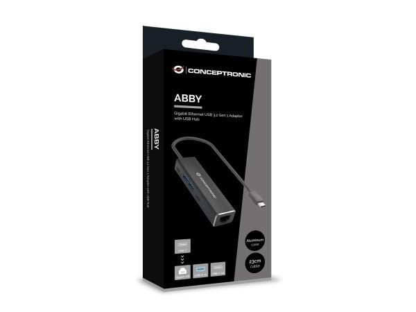 Conceptronic ABBY13B, Langallinen, USB 3.2 Gen 1 (3.1 Gen 1) Type-C, 10,100,1000 Mbit/s, IEEE 802.1Q, IEEE 802.1p, IEEE 802.3, IEEE 802.3ab, IEEE 8...