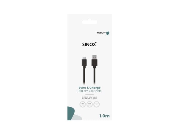 Sinox USB C til USB A-kabel. 1 m, Svart, 1 m, USB C, USB A, USB 2.0, 0,48 Gbit/sek, Svart